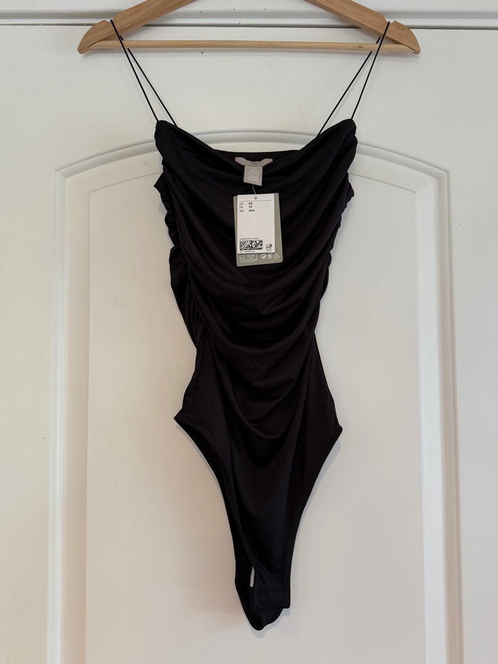 H&M Draped Side Ruched Black Bodysuit - XS